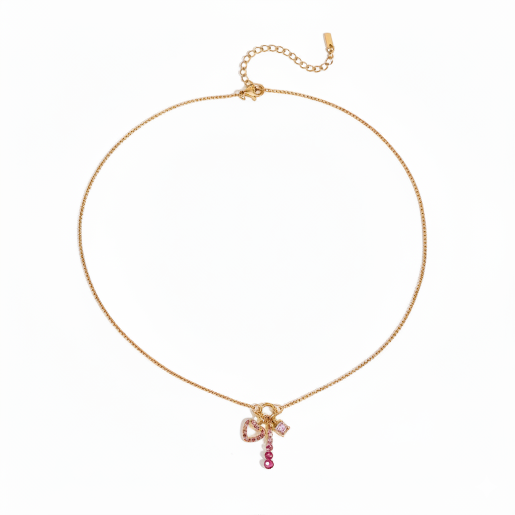 Pink drop charm necklace