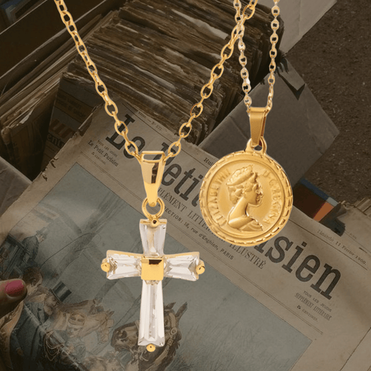 Cross coin necklace (2セット) - 𝐇𝐨𝐧𝐞𝐲 𝐁𝐮𝐭𝐭𝐞𝐫 𝐍𝐢𝐧𝐞