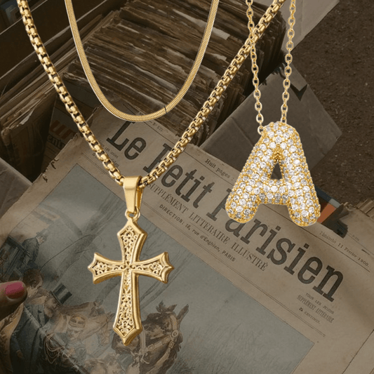Initial cross necklace (3セット) - 𝐇𝐨𝐧𝐞𝐲 𝐁𝐮𝐭𝐭𝐞𝐫 𝐍𝐢𝐧𝐞