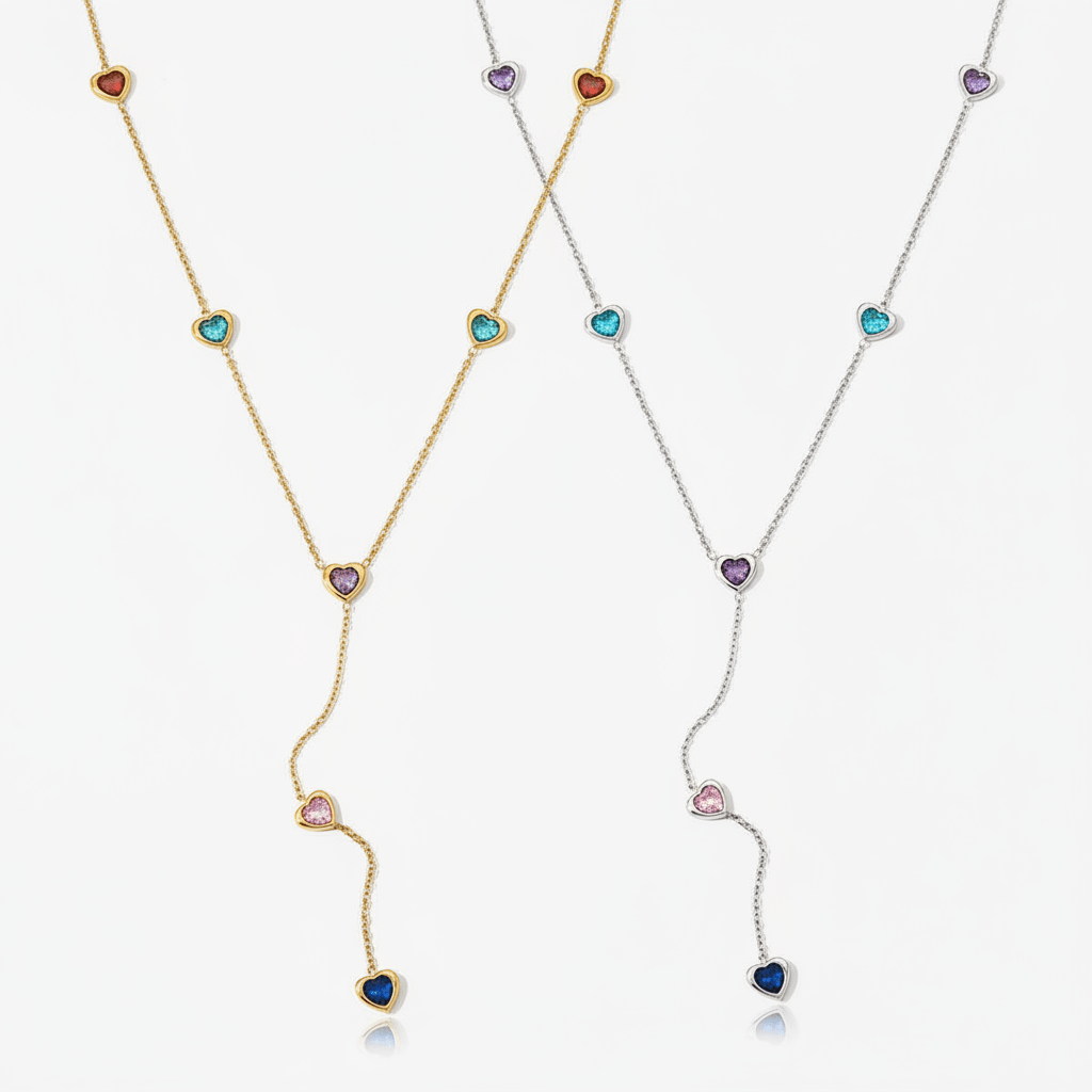 Long colorful heart necklace - 𝐇𝐨𝐧𝐞𝐲 𝐁𝐮𝐭𝐭𝐞𝐫 𝐍𝐢𝐧𝐞