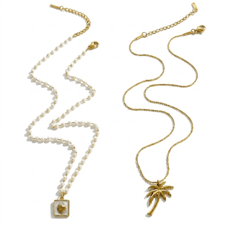 Palm shell necklace（2セット） - 𝐇𝐨𝐧𝐞𝐲 𝐁𝐮𝐭𝐭𝐞𝐫 𝐍𝐢𝐧𝐞