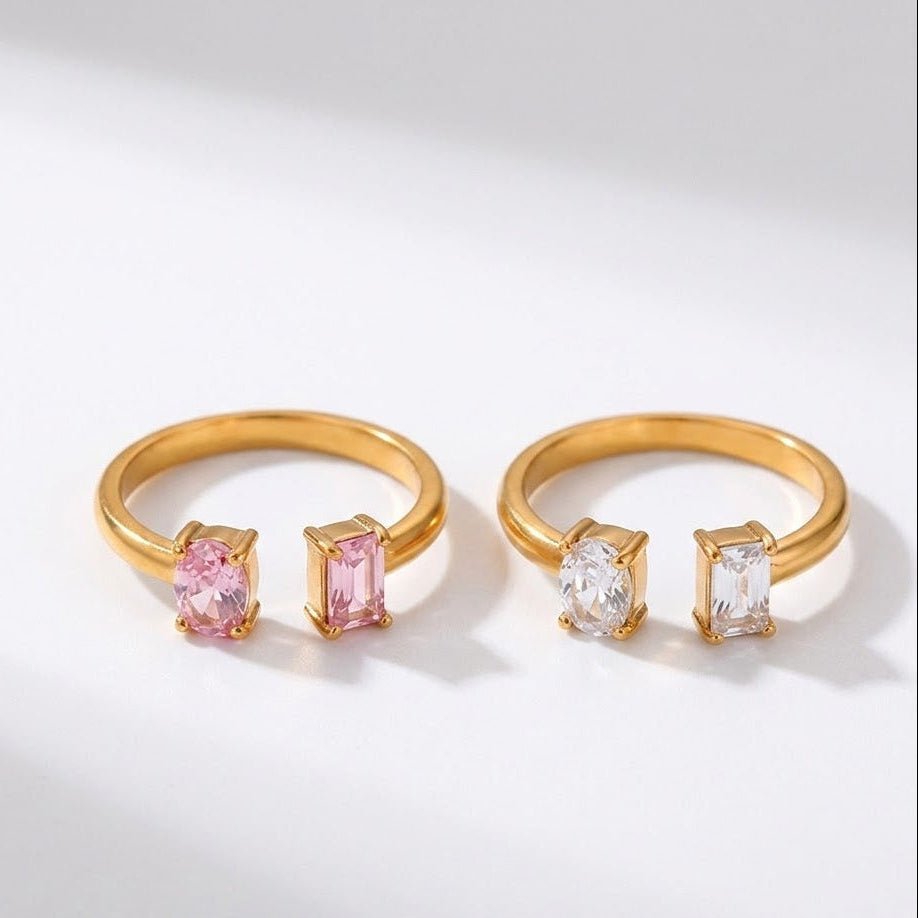 【リング】Twin stone open ring - 𝐇𝐨𝐧𝐞𝐲 𝐁𝐮𝐭𝐭𝐞𝐫 𝐍𝐢𝐧𝐞