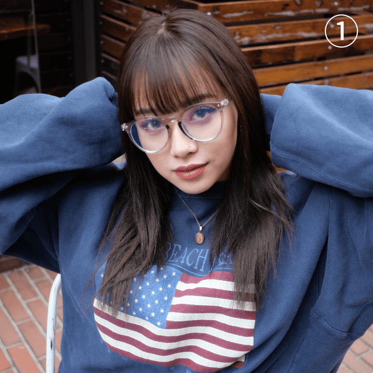 Clear flame glasses (ﾌﾞﾙｰﾗｲﾄｶｯﾄ付) - 𝐇𝐨𝐧𝐞𝐲 𝐁𝐮𝐭𝐭𝐞𝐫 𝐍𝐢𝐧𝐞